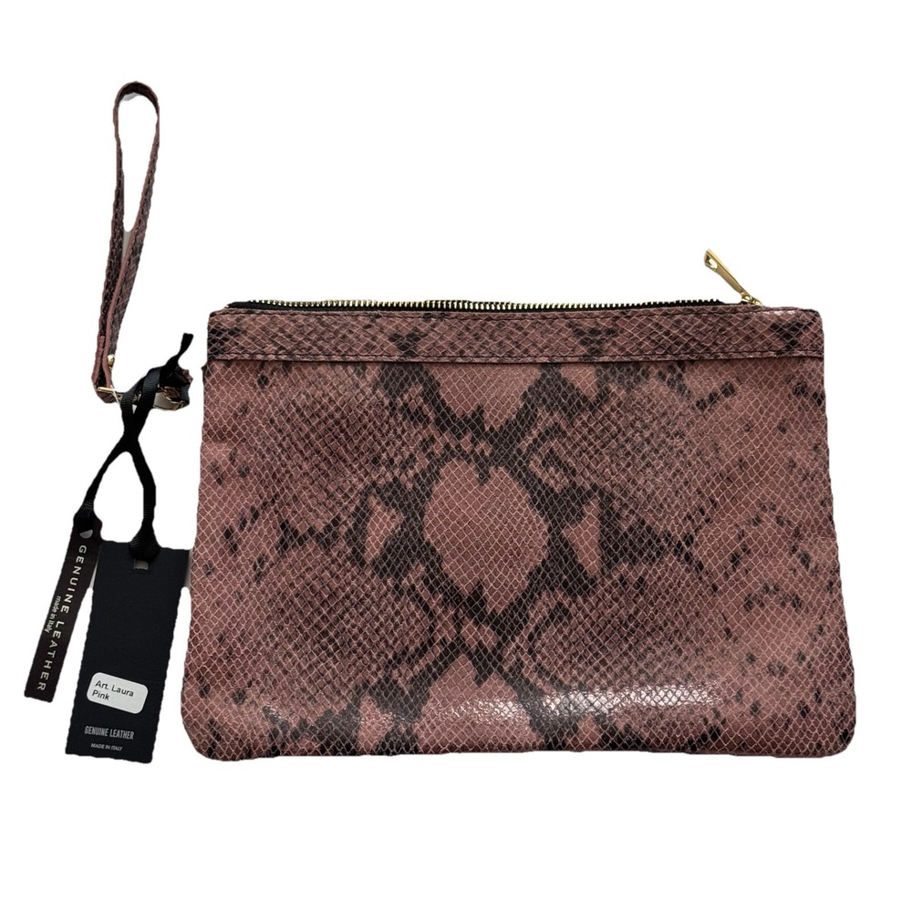 Laura Di Maggio Pink Snakeskin Clutch Wristlet Womens OS Pink Leather NWT